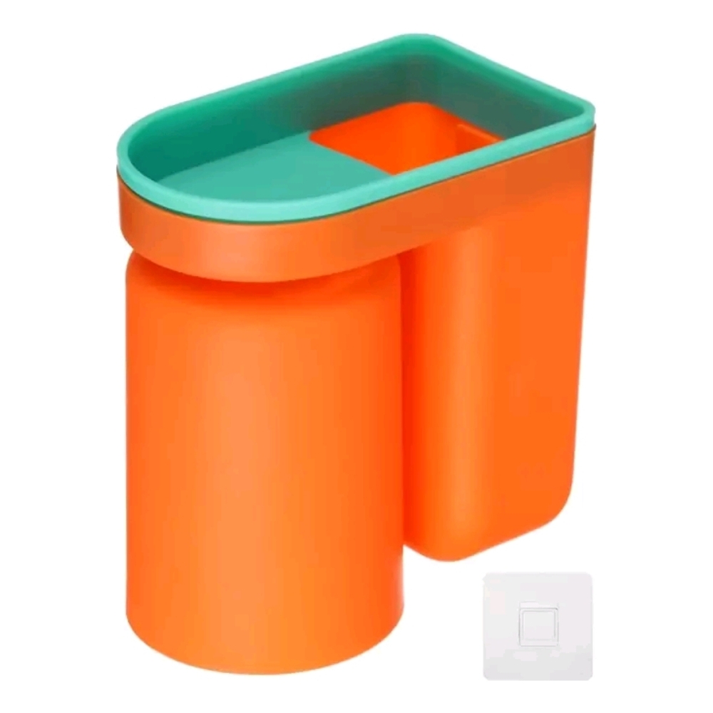 💕$4 Bundled SHEIN Orange and Teal Bathroom Toothbrush Storage Organizer with Cup